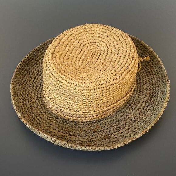 San Diego Hat Company Natural Woven Straw Hat Tan & Olive OS Beach Boho Vacation